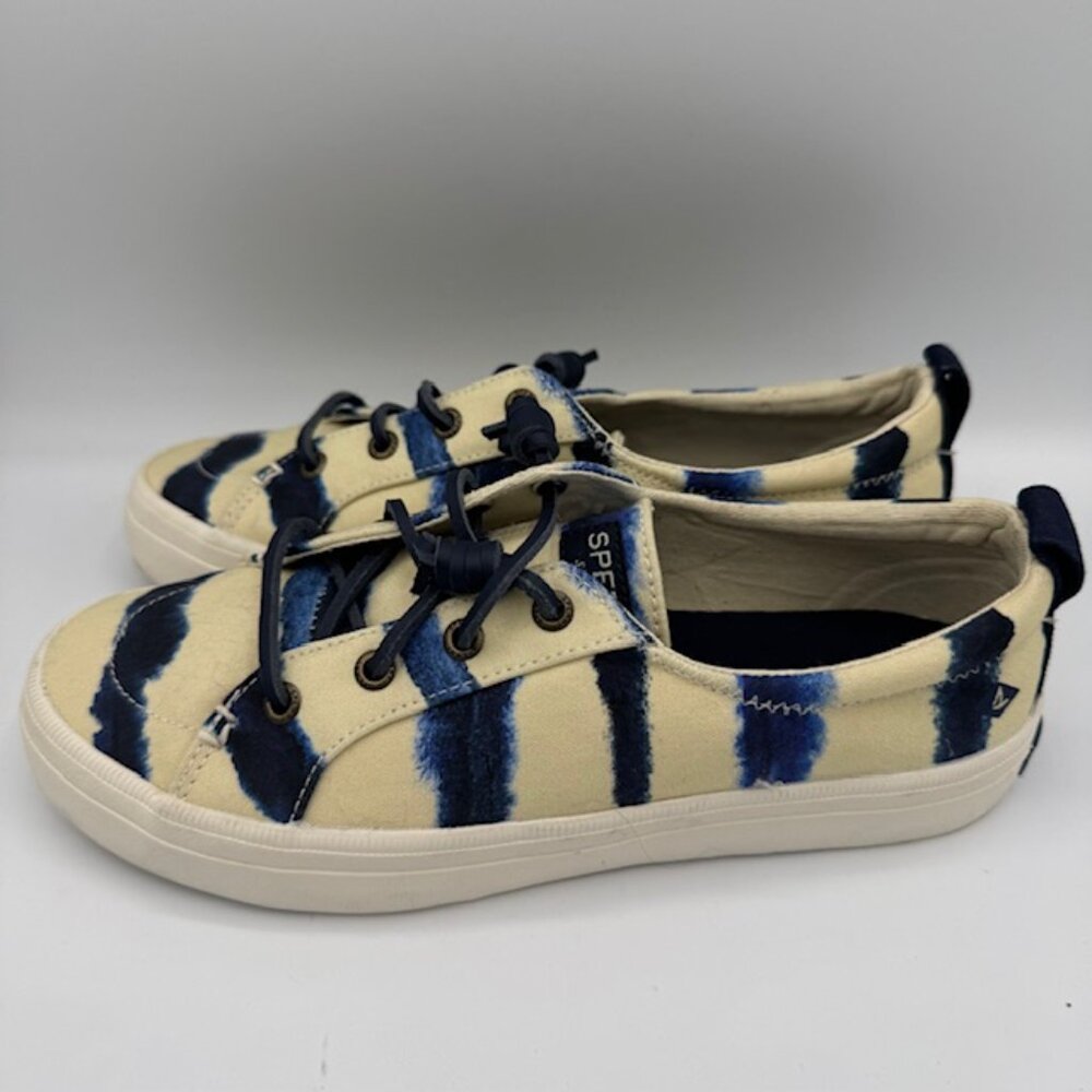 Sperry Women's Crest Vibe Blue Stripe Tie Dye Sneakers Size 5.5